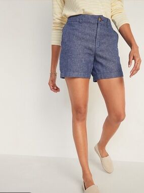 Old Navy Chambray Everyday Shorts Linen Blend High Rise Coastal Preppy Size 14